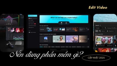 Ảnh collage logo các phần mềm edit video hàng đầu 2025 như CapCut, Premiere Pro, DaVinci Resolve trên nền giao diện dựng phim chuyên nghiệp.