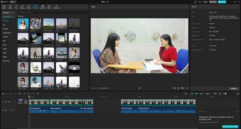 Giao diện phần mềm Capcut Pro đang chỉnh sửa một video về giáo dục, minh họa cho bài viết hướng dẫn học edit video.