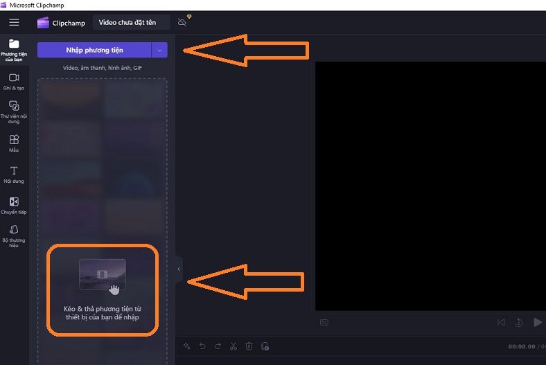 dua du lieu vao phan mem clipchamp