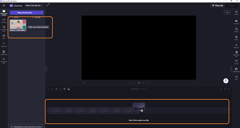 dua media vào dong thoi gian clipchamp
