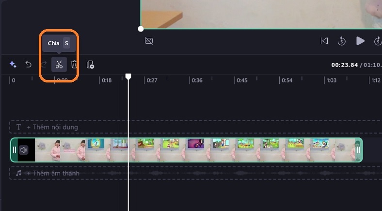 sử dụng công cụ cắt trong clipchamp