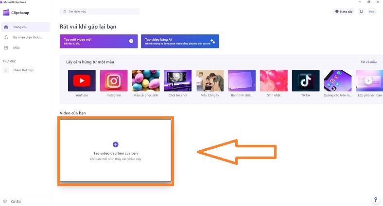 tao video dau tien Clipchamp