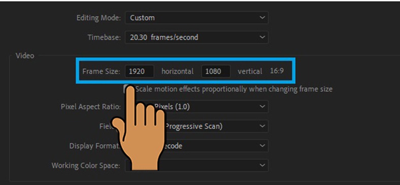 Điền thông số kích thước vào mục Frame Size