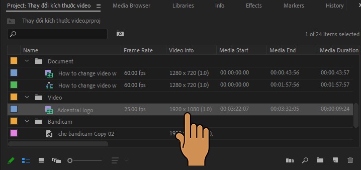 Chọn kích thước cần điều chỉnh