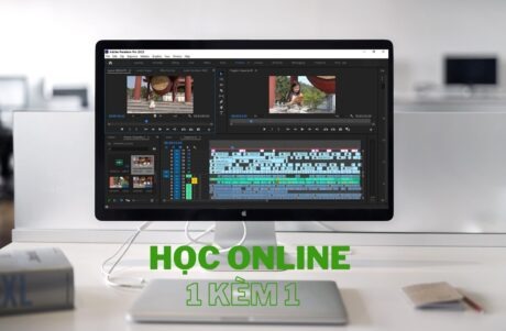 Giao diện phần mềm dựng phim chuyên nghiệp trên màn hình máy tính, ảnh đại diện cho khóa học dựng phim online 1 kèm 1 tại Lamvideo.net.