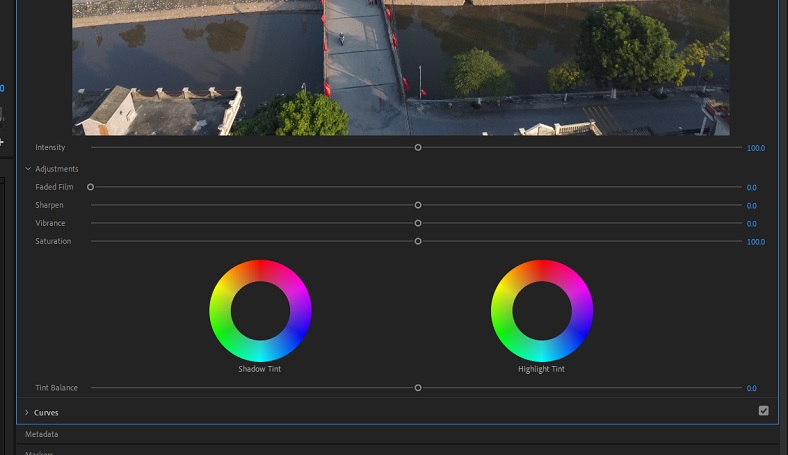 Giao diện chỉnh màu video chuyên nghiệp trong Adobe Premiere Pro, tập trung vào bảng điều khiển Lumetri Color với các thông số như White Balance, Tone, và Color Wheels.