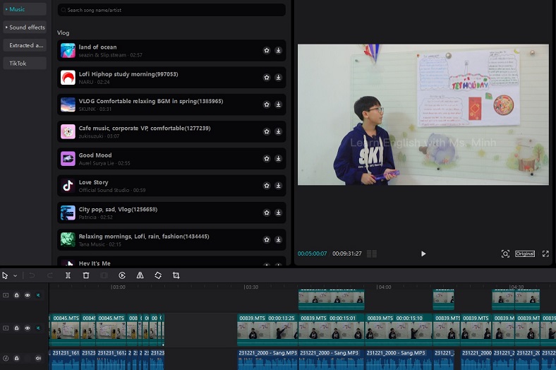 them nhac nen vao video