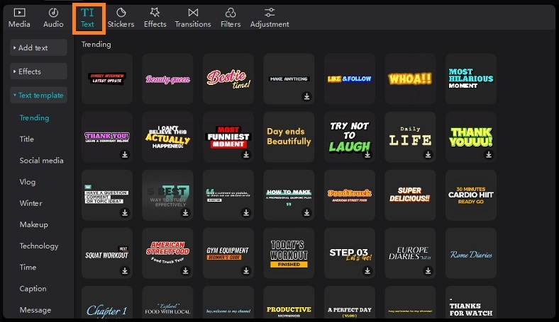 Thêm văn bản vào video trong Capcut PC