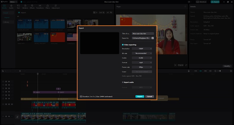 cách xuất video trong Capcut PC