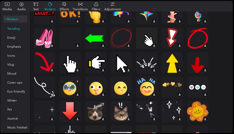 sử dụng sticker trong Capcut PC