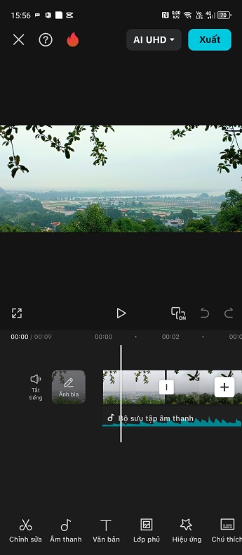 Giao diện xuất video thành phẩm trong Capcut, hiển thị nút Xuất màu xanh và các tùy chọn định dạng video.
