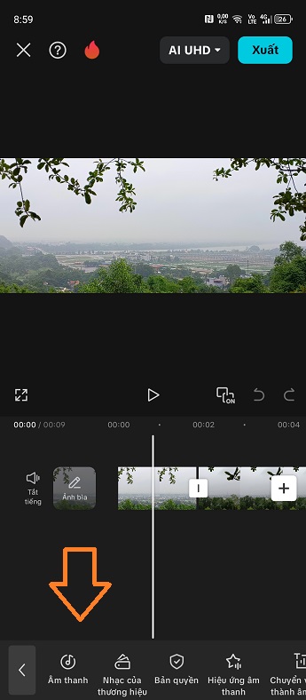 Sử dụng công cụ Âm thanh trong Capcut để chọn và lồng ghép nhạc nền cho video.