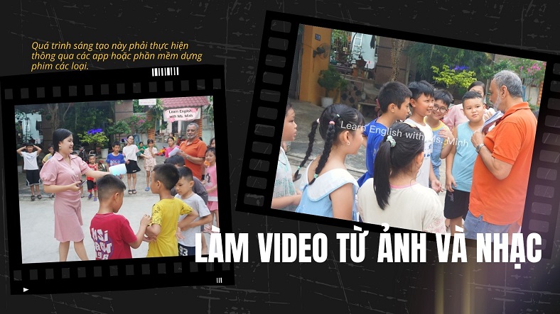 Các biểu tượng nghệ thuật minh họa cho việc làm video từ ảnh và nhạc.